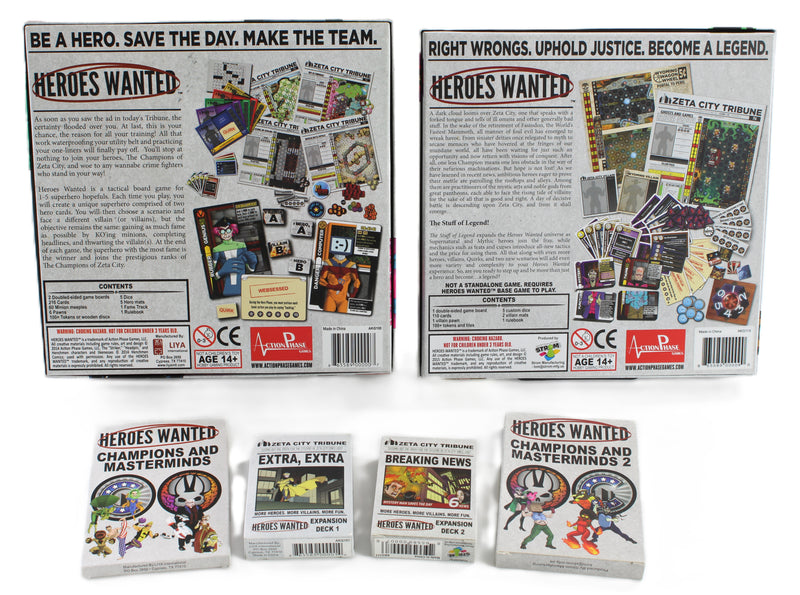 Heroes Wanted Board Game + 5 Expansions Complete Collection – Action Phase Games – Like New