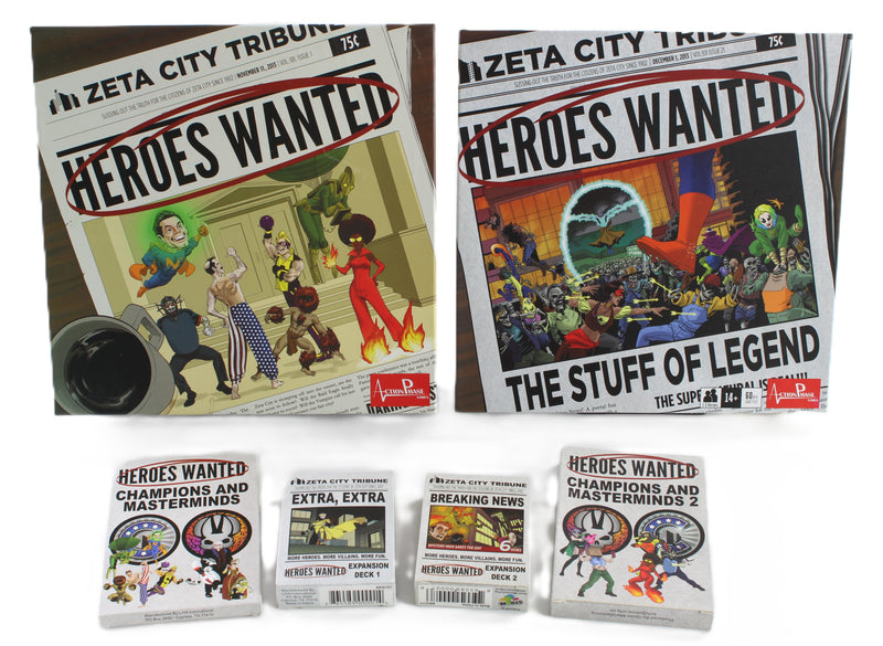 Heroes Wanted Board Game + 5 Expansions Complete Collection – Action Phase Games – Like New