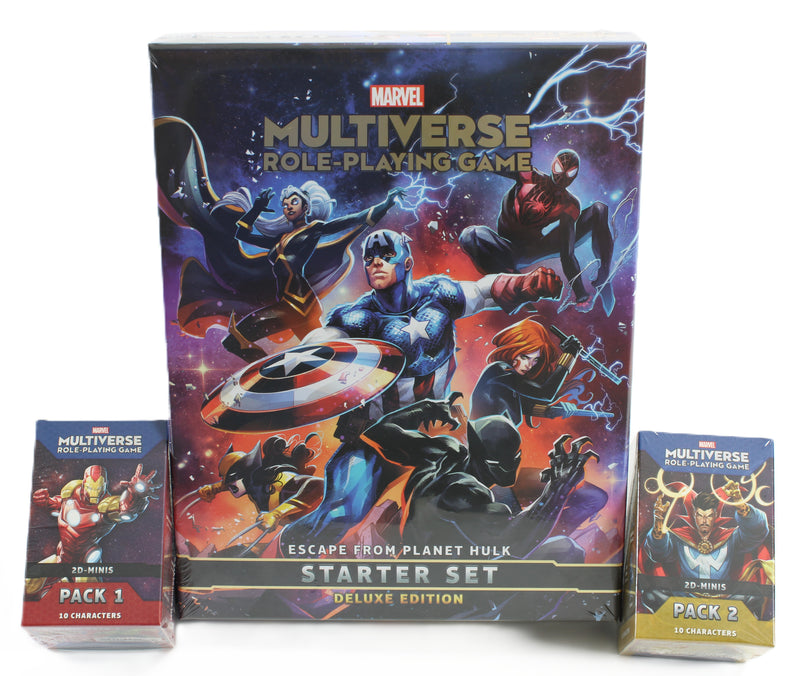 Marvel Multiverse RPG Deluxe Starter Bundle – Starter Set + Character Pack 1 & 2 (New & Sealed)