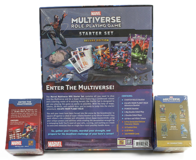 Marvel Multiverse RPG Deluxe Starter Bundle – Starter Set + Character Pack 1 & 2 (New & Sealed)