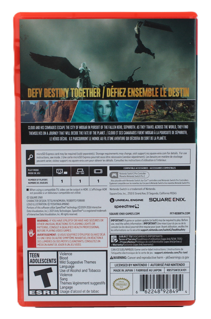 Final Fantasy VII Rebirth - Nintendo Switch 2 Game - Open Box
