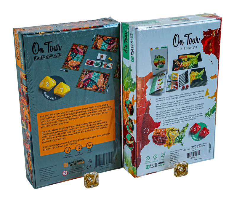 On Tour Board Game Bundle – Core Game + Paris & New York Expansion + Sparkle Dice (New & Sealed)