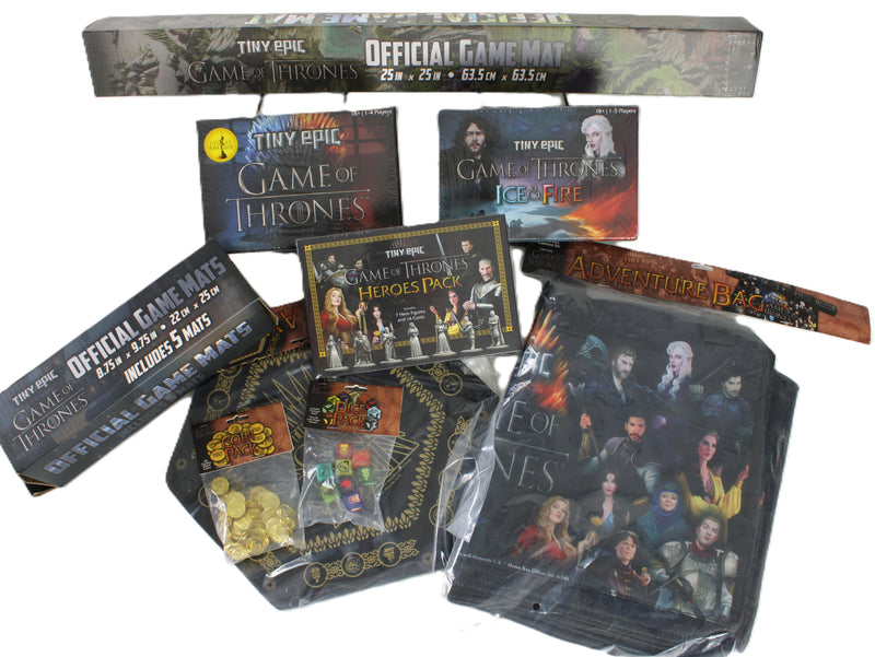 Tiny Epic Game of Thrones Gameplay All-In Bundle (New & Sealed) – Deluxe Edition + Ice & Fire + Heroes Pack + Accessories